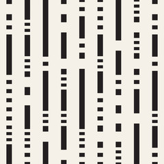 Black and White Irregular Dashed Lines Pattern. Abstract Vector Seamless Background