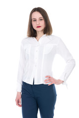 Business young woman with a hand