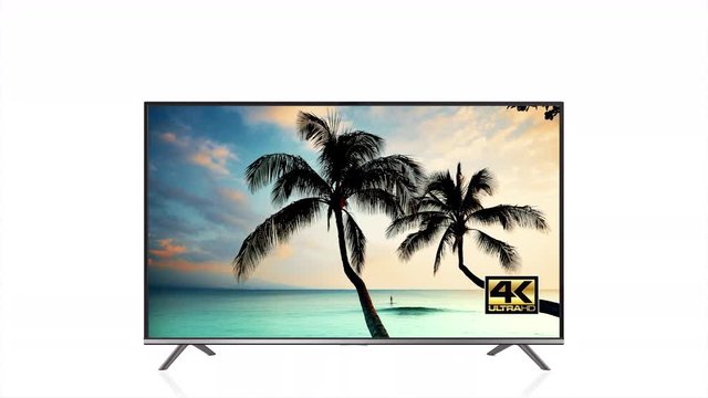 4K Ultra HD TV, High Resolution Video UltraHD Logo, Beach and Palm Tree Video