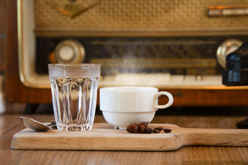 Coffee cup at vintage cafe