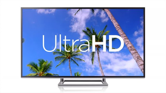 4K Ultra HD TV, UHD High Resolution Television Screen on White Background