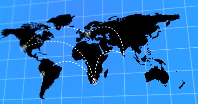 Animated Travel and Business Trip Infographic on Black Planet Earth Map 4k Rendered Video