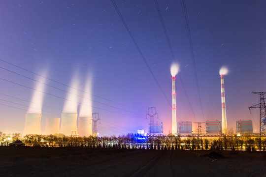 modern thermal power plant at night