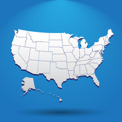 High detailed USA map with federal states. Vector illustration United states of America on blue background.