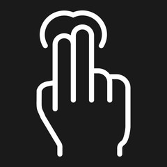 2 finger tap line icon, touch and hand gestures, mobile interface vector graphics, a linear pattern on a black background, eps 10.