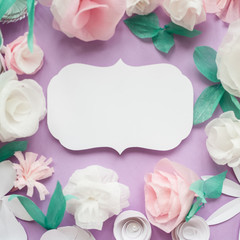 Vintage frame. Flowers paper origami decoration background for modern backdrop design from paper with varieties flowers