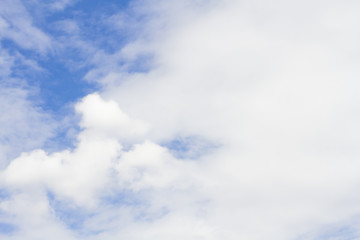 white fluffy clouds in the blue sky with sunset.