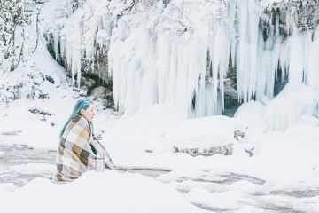 Girl resting outdoor in winter