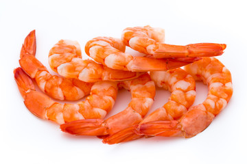 Steamed tiger shrimp isolated on white background.