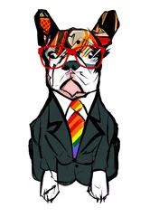 Gardinen Porträt der französischen Bulldogge mit Brille © Isaxar