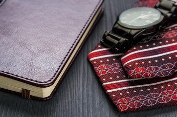 Male still life. Things of a bank worker on the table.