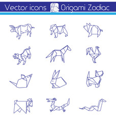 Origami horoscope, Line vector icons.