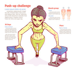 Girl have the exercise by push up, Infographic element.