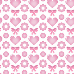 Seamless pattern with heart and flowers.