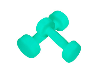 Couple of blue dumbbells isolated on white