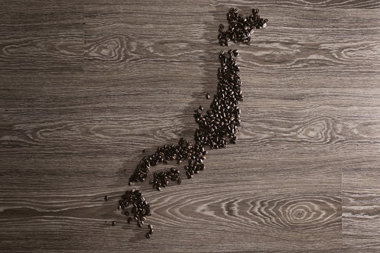 Japan map with coffee beans