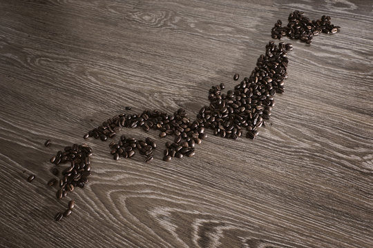 Japan map with coffee beans