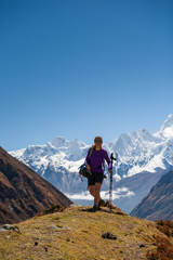 Naklejka premium Trekker on Manaslu circuit trek in Nepal