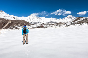 Trekker in Khumbu valley on a way to Everest Base camp