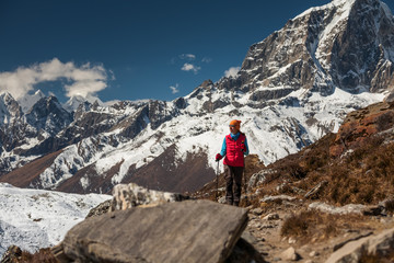 Trekker in Khumbu valley on a way to Everest Base camp
