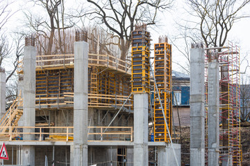 construction site with concrete and steel structures