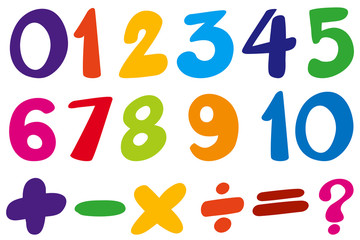 Font design for numbers and sign in colors