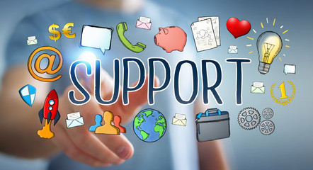 Businessman using hand-drawn support text presentation