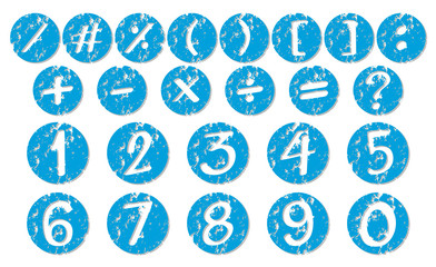 Numbers and signs on blue badges