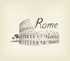 Naklejka premium Widok na Rzym. Znak rozpoznawczy Koloseum. Podróży tło Włochy