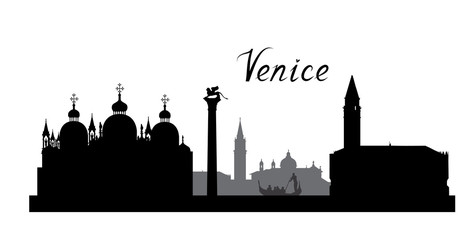 Venice city famous landmarks skyline. Travel Italy background