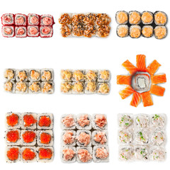 Seafood set rolls isolated
