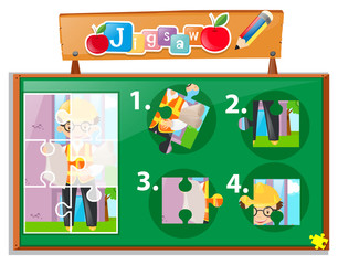 Fototapeta premium Jigsaw puzzle game with engineer on board
