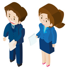 Businessman and businesswoman in 3D design