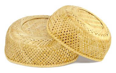 two inverted wicker basket