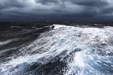 Huge Wave Splashing Down in Stormy Waters