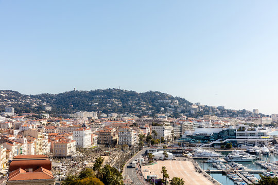 view on french riviera with yachts in Cannes city