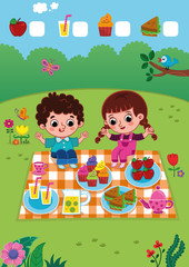 Picnic Fun. Vector illustration. (Addition game for kids)