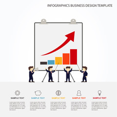 Cartoon working little people with big board. Vector illustration for business design and infographic.