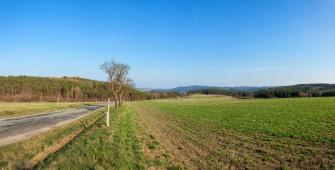 Fototapeta na wymiar Large panorama of rural landscape in the Czech Republic. The landscape around Tisnov.