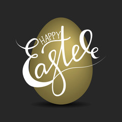 Happy Easter card. Gold Easter egg with Happy Easter phrase