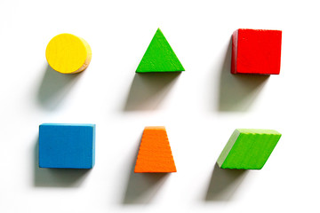 Fototapeta na wymiar Set of colorful wooden shape toy on white background