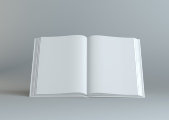 White empty open book on gray background