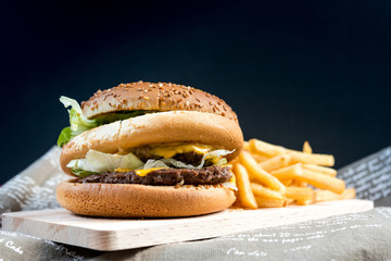 Cheese burger - American cheese burger with Golden French fries