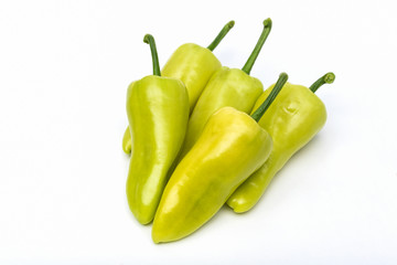 Close up green chili pepper on white background isolated.