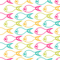 Vector seamless pattern with color fishes