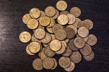 A pile of Russian rubles coins