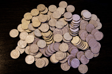 A pile of Russian rubles coins