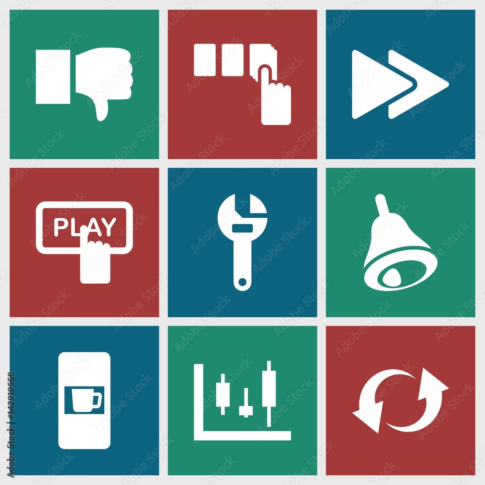 Poster set of 9 push filled icons