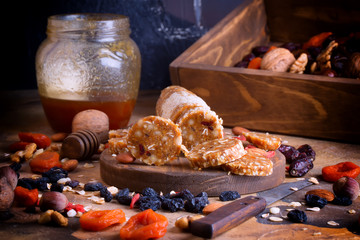 candy of dried fruits and nuts, useful and healthy home made sweets