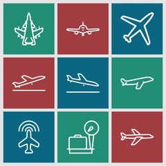 Set of 9 plane outline icons